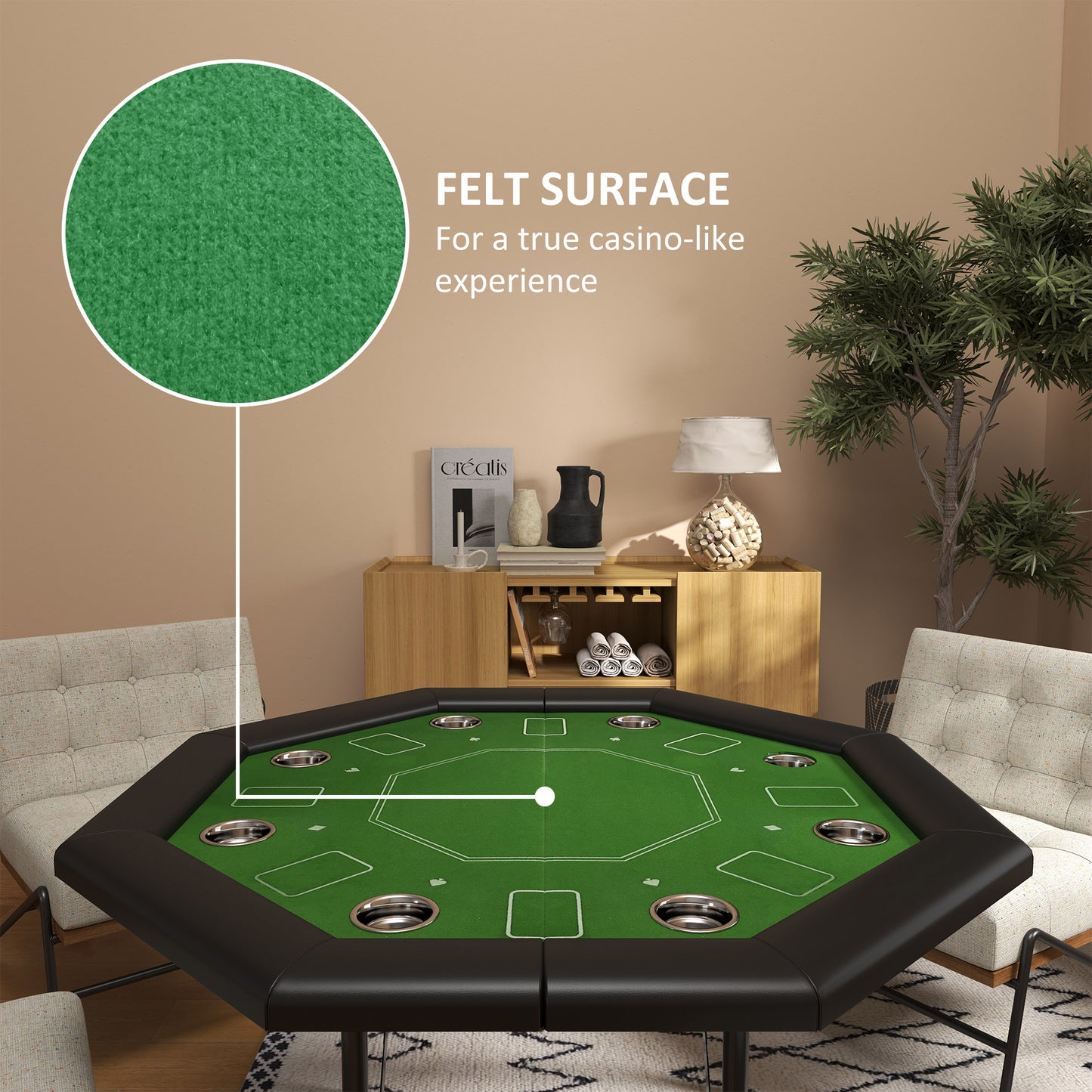 SPORTNOW 8 Player Folding Poker Table, Portable Octagon Blackjack Table with Cup Holders, Padded Edge, Green