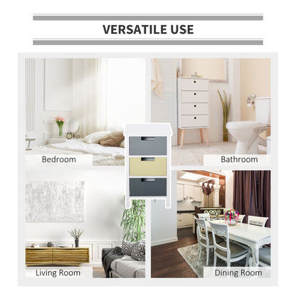HOMCOM 3 Drawer Storage Tower, Dresser Chest with Wood Top, Organiser Unit for Closets Bedroom Nursery Room Hallway
