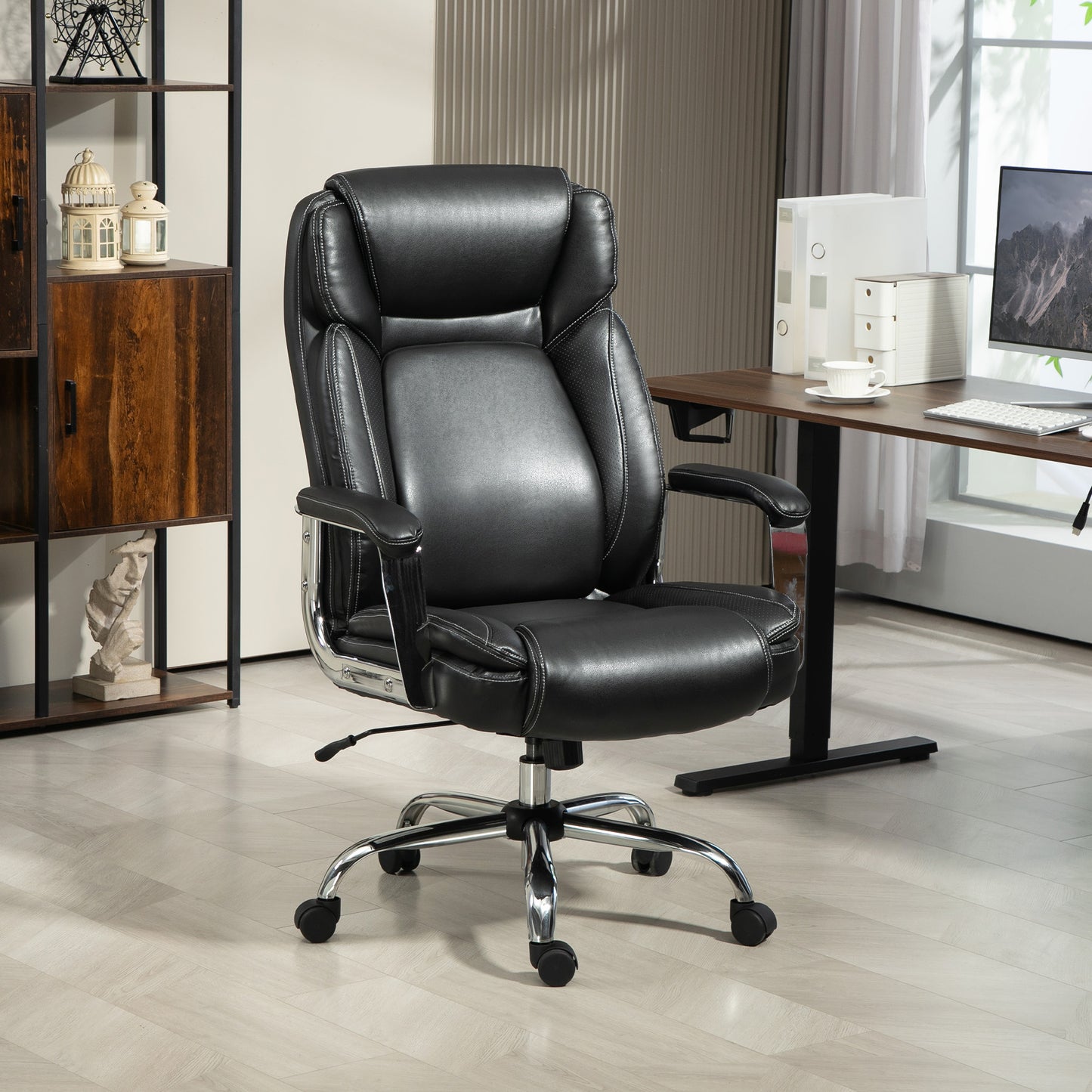HOMCOM Ergonomic Office Chair, Heavy Duty Faux Leather Desk Chair with Tilt Function, Adjustable Height, 227kg 500LBS Swivel Computer Chair for Home Study, Black-Office Chairs-ChewyGames-ChewyGames