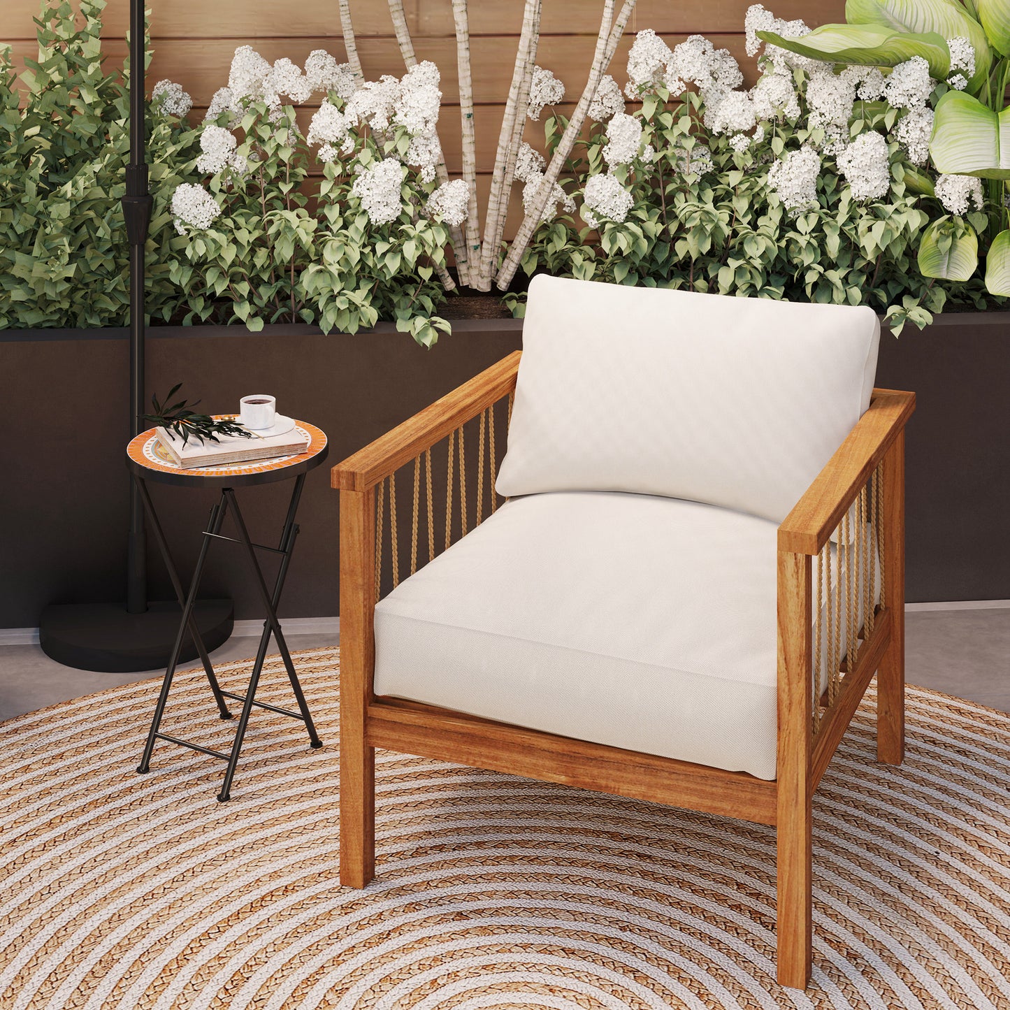 Outsunny Mosaic Outdoor Garden Table, 35.5cm Round Folding Coffee Table with Metal Frame for Balcony Terrace, Orange