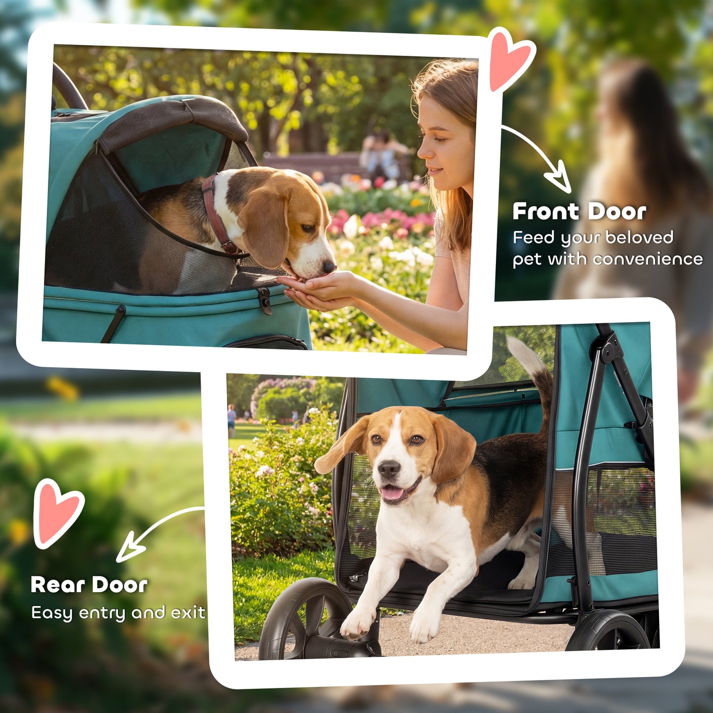 PawHut Dog Stroller, 3 Wheels Pet Stroller with Dual Entry, Easy One-Click Quick Fold, Mesh Windows, Washable Cushion
