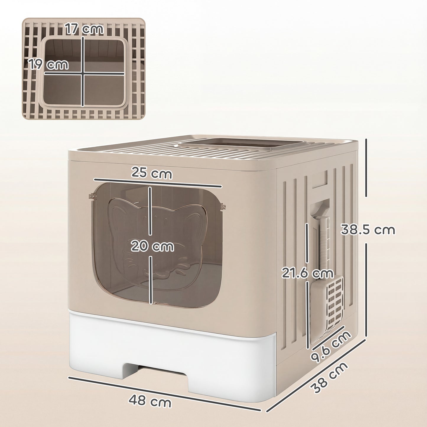 PawHut Cat Litter Box with Lid, Slide-Out Drawer, Scoop, Easy Clean, Odour Control, Anti-Splashing, Khaki