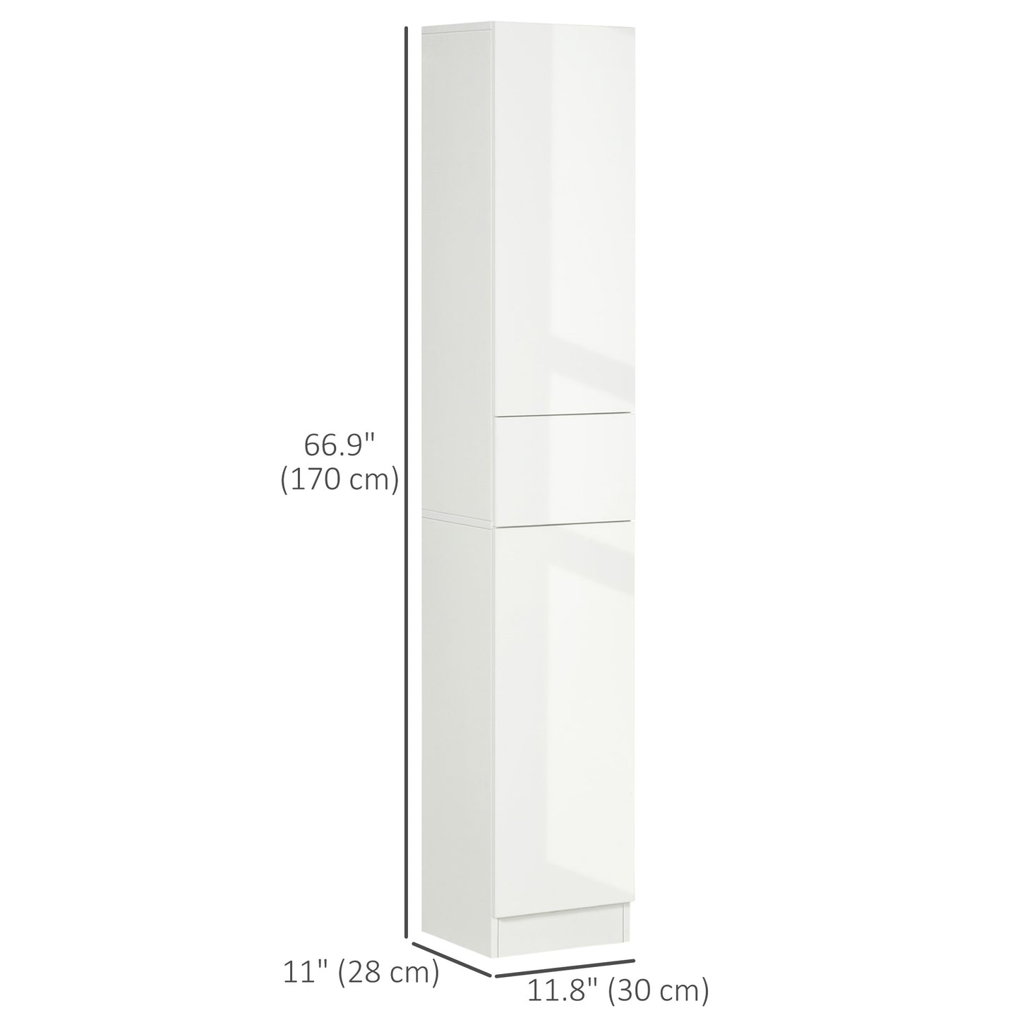 kleankin Luxury Tall Bathroom Cabinet with High Gloss Panel, Sleek White Bathroom Cabinet with Push-to-Open Door, White