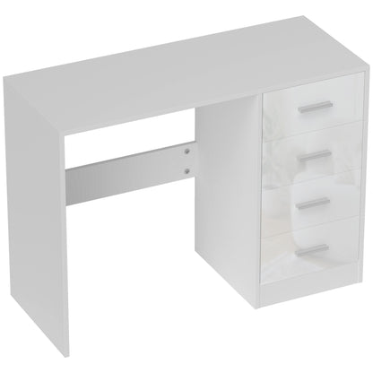 HOMCOM Computer Desk with Drawers, Dressing Table, High Gloss Home Office Writing Workstation, White