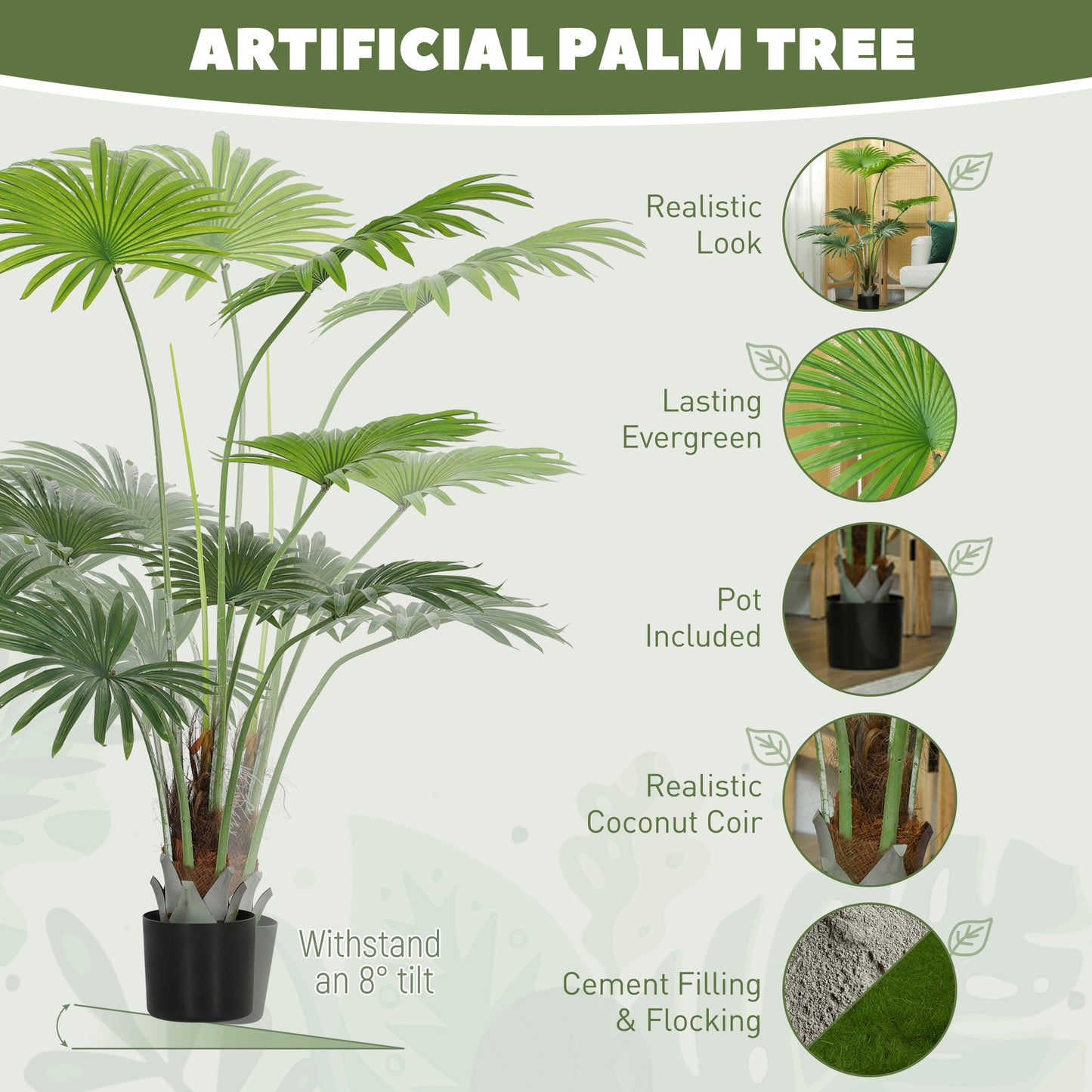 HOMCOM 145cm Artificial Palm Tree, Decorative Artificial Plant with Lifelike PEVA Leaves and Coconut Coir, Fake Tree with Plastic Pot and Flocking for Home Office Decor, Green--ChewyGames-ChewyGames