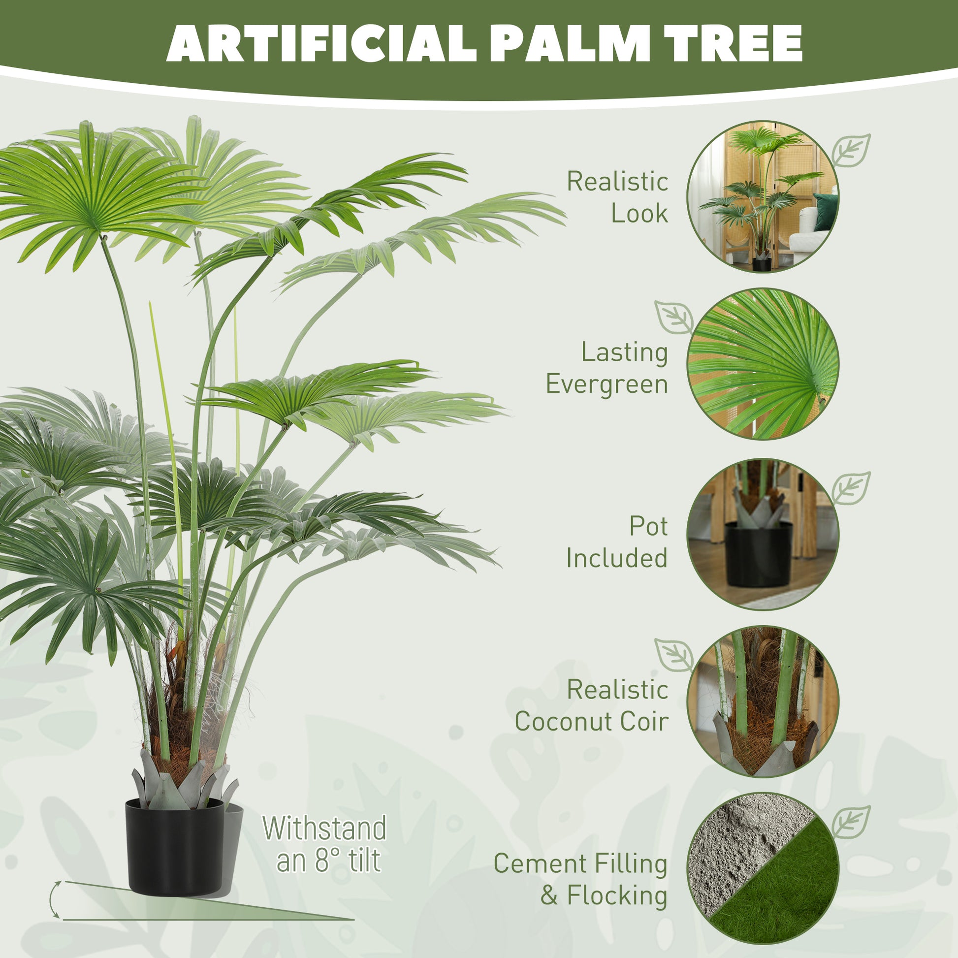 HOMCOM 145cm Artificial Palm Tree, Decorative Artificial Plant with Lifelike PEVA Leaves and Coconut Coir, Fake Tree with Plastic Pot and Flocking for Home Office Decor, Green--ChewyGames-ChewyGames