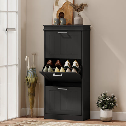 HOMCOM Three-Drawer Minimalistic Shoe Cabinet - Black