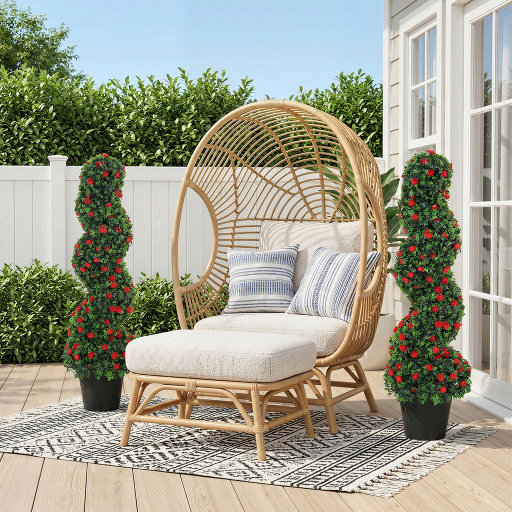 HOMCOM Artificial Rose Spiral Topiary Tree Set of 2, Indoor Outdoor Fake Plants with 630 Leaves, 90cm