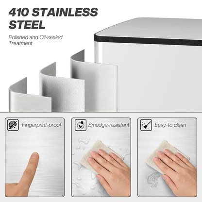 HOMCOM 50L Dual Compartment Stainless Steel Bin, with Deodoriser Holders - Silver