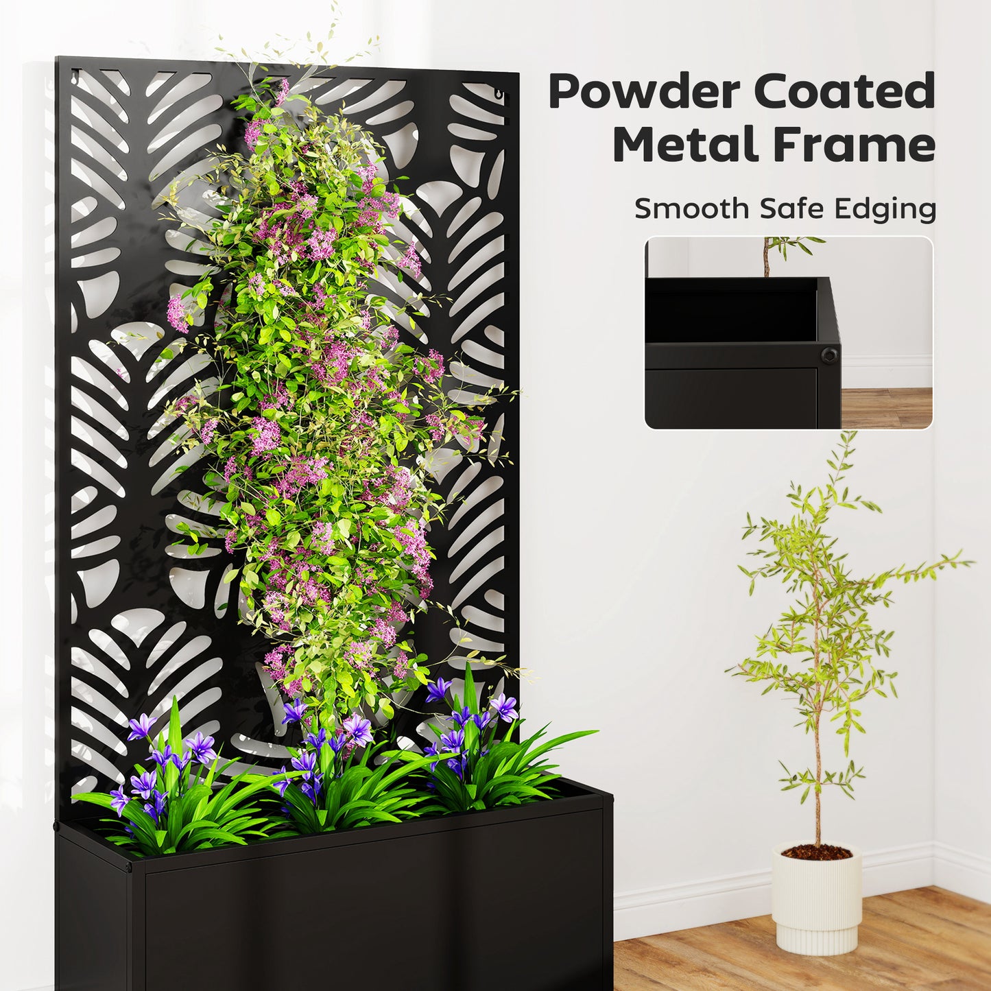 Outsunny Metal Garden Bed for Garden with Trellis, Wall Mounted or Freestanding Raised Planter with Privacy Screen
