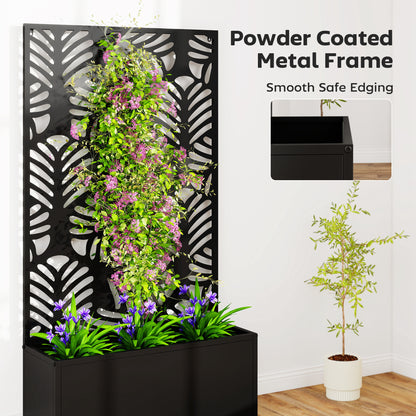 Outsunny Metal Garden Bed for Garden with Trellis, Wall Mounted or Freestanding Raised Planter with Privacy Screen