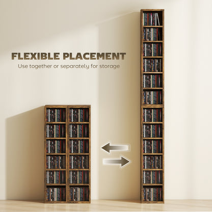 HOMCOM Set of 2 CD Media Display Shelf Unit Tower Rack with Adjustable Shelves, Rustic Brown