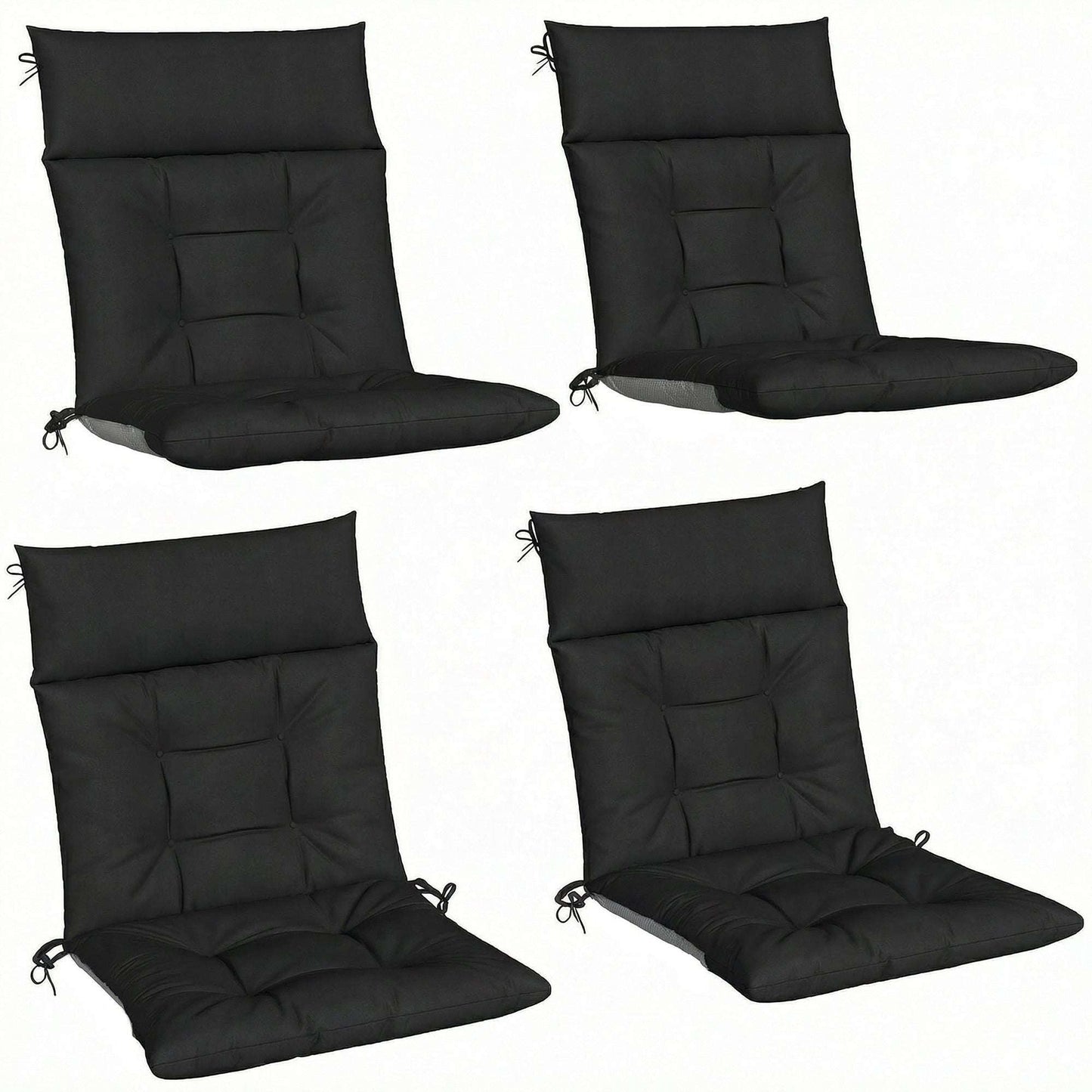 Outsunny Patio Chair Cushions Set of 4, Waterproof Non-Slip Lounge Chair Cushions, 112x53cm, Black