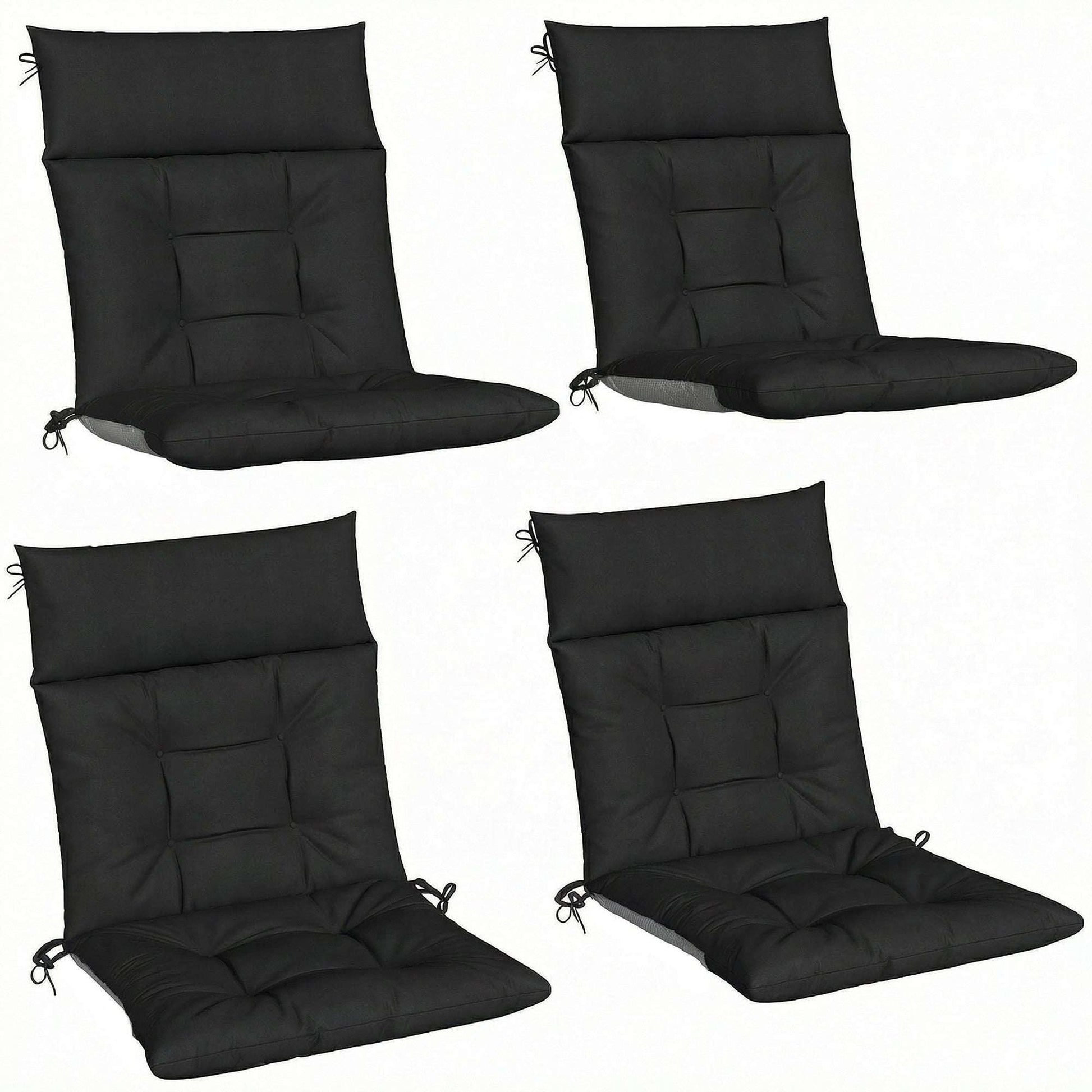 Outsunny Patio Chair Cushions Set of 4, Waterproof Non-Slip Lounge Chair Cushions, 112x53cm, Black