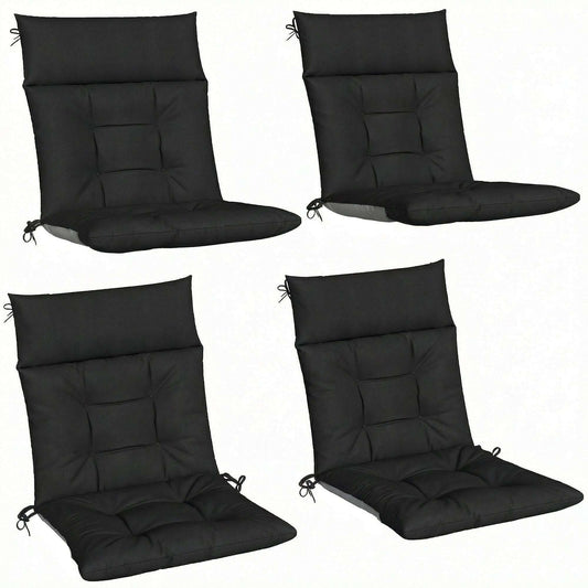 Outsunny Patio Chair Cushions Set of 4, Waterproof Non-Slip Lounge Chair Cushions, 112x53cm, Black