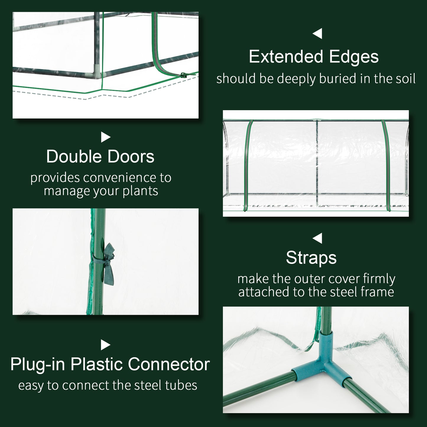 Outsunny Tunnel Greenhouse Green Grow House for Garden Outdoor, Steel Frame, PVC Cover, Transparent, 200 x 100 x 80cm