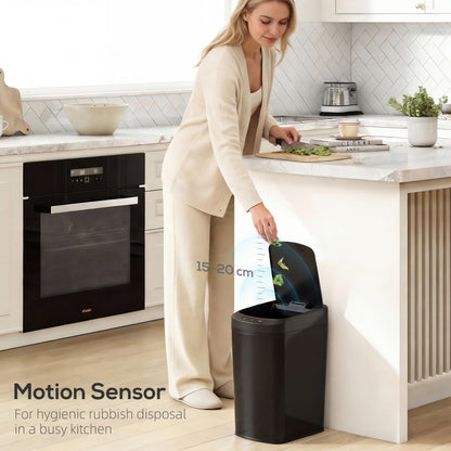 HOMCOM 12L Sensor Bin, Automatic Touchless Motion Sensor Kitchen Bin with Fingerprint Resistant Stainless Steel, Black