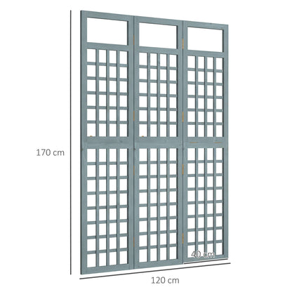 Outsunny 3-Panel Garden Privacy Screen, Freestanding Foldable Wooden Outdoor Divider/Trellis, Decorative Privacy Screen, Grey
