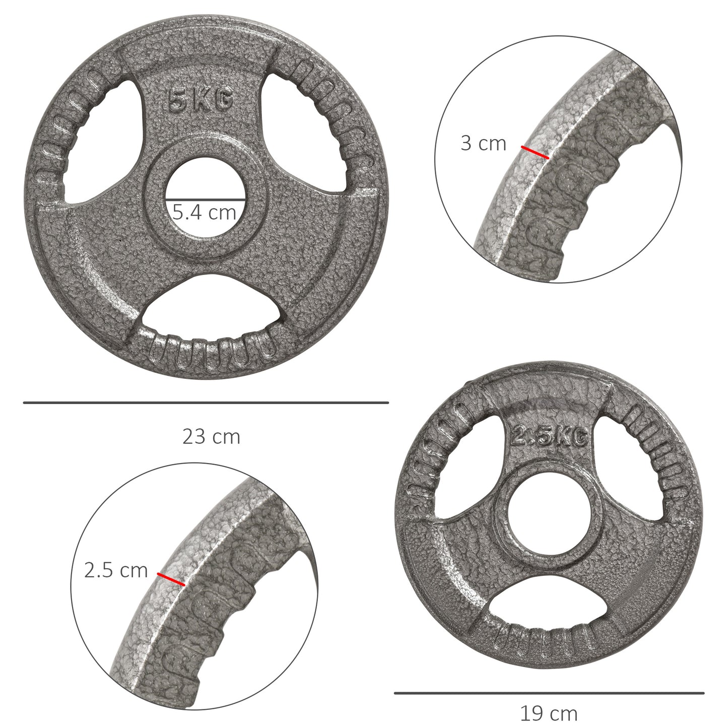 HOMCOM Set of 4 Cast Iron Weight Plate for 2 inch/5cm hole Dumbbell Handle Bar 15kg Dumbbell Plates Barbell Weight 2 x 5kg, 2 x 2.5kg