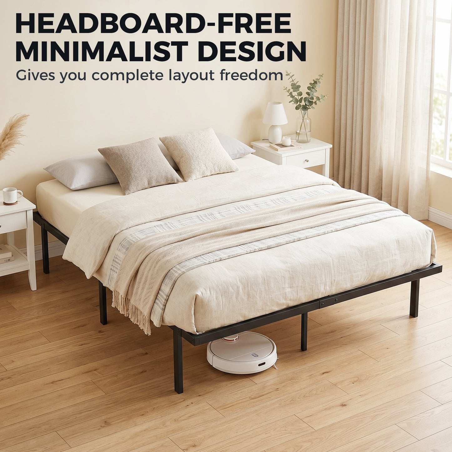 HOMCOM 4ft6 Double Bed Frame with Underbed Storage, Metal Platform Bed Frame with Steel Slat Support, No Box Spring Needed