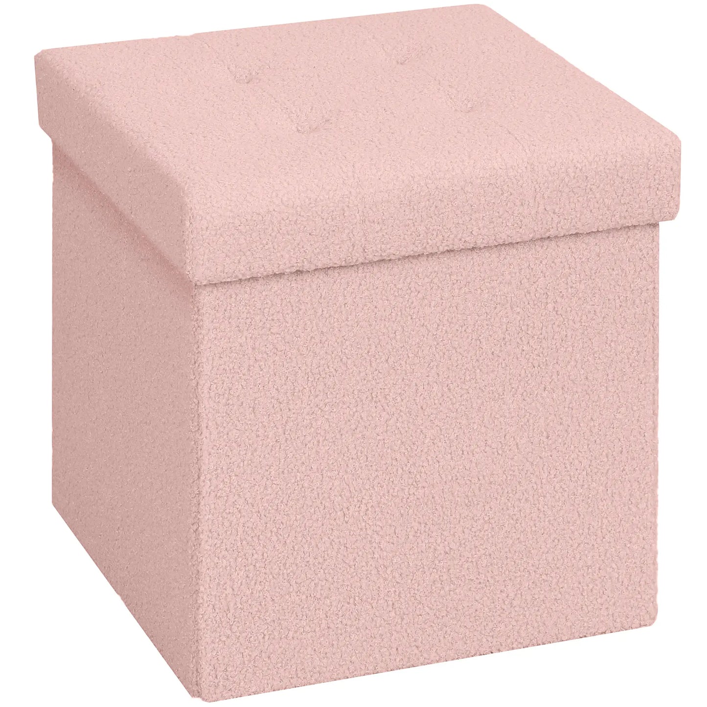 HOMCOM Foldable Sherpa Fleece Storage Ottoman, 38 x 38 x 38 cm, Pink