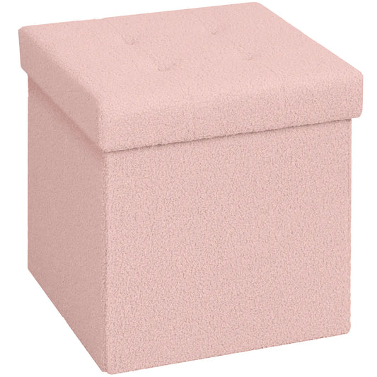 HOMCOM Foldable Sherpa Fleece Storage Ottoman, 38 x 38 x 38 cm, Pink