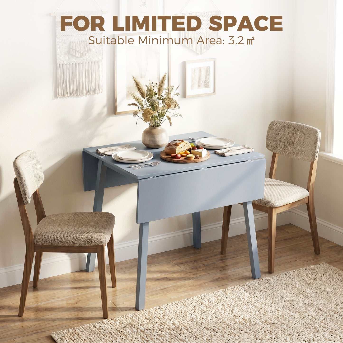 HOMCOM Solid Wood Folding Dining Table, Drop Leaf Table for 2-4 People,  Rectangle Kitchen Table