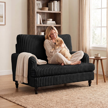 HOMCOM Corduroy Single Sofa Armchair, Modern Accent Chair with Stripes, Turned Legs and Wide Seat, Black