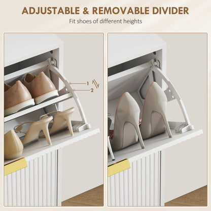 HOMCOM Elegant Two-Drawer Shoe Cabinet - White