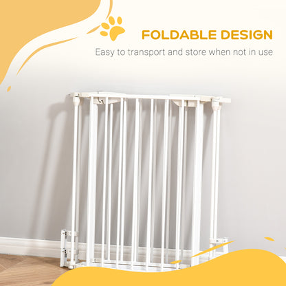 PawHut Pet Safety Gate, 3 Panels Playpen Fireplace, Foldable Metal Fence, Stair Barrier, Room Divider, Fire Guard w/ Automatic Closing Door, White