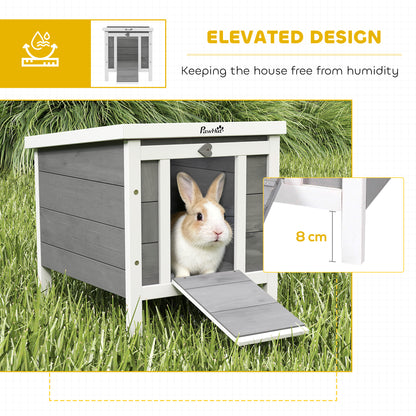 PawHut Wooden Rabbit Hutch Outdoor, Guinea Pig Hutch, Rabbit Hideaway, Cat House, Bunny Cage Small Animal House with Openable Roof, 51 x 42 x 43 cm, Grey