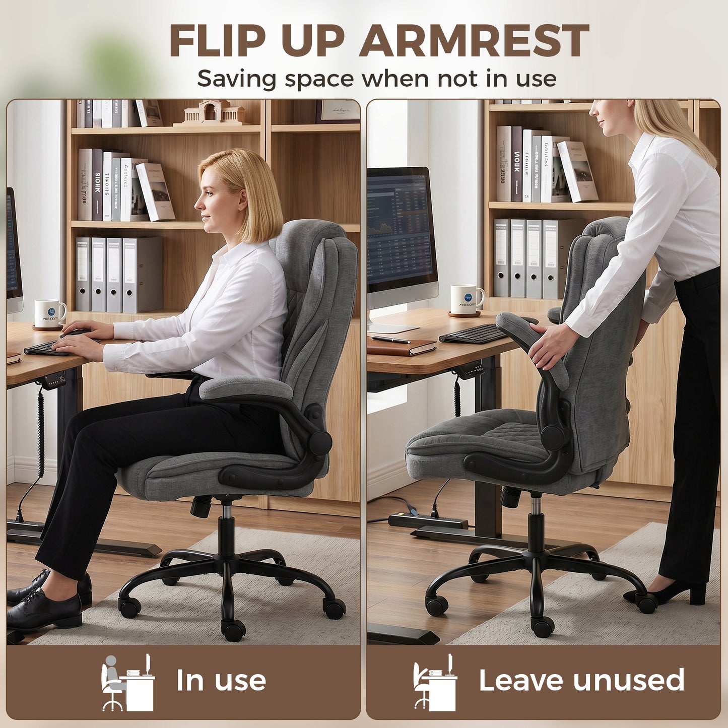 HOMCOM Office Chair, Ergonomic Desk Chair with Flip-up Armrest, Pocket Springs, Swivel Wheels, Adjustable Height, Grey