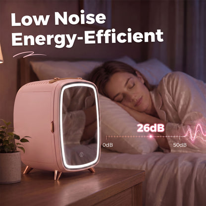 HOMCOM Skincare Refrigerator, 6L Mini Cosmetic Fridge with LED Mirror, Cooling Function for Bedroom, Skincare, Office, Pink