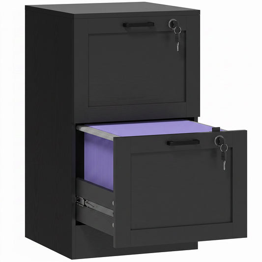 HOMCOM 2-Drawer Filing Cabinet with Lock - Black