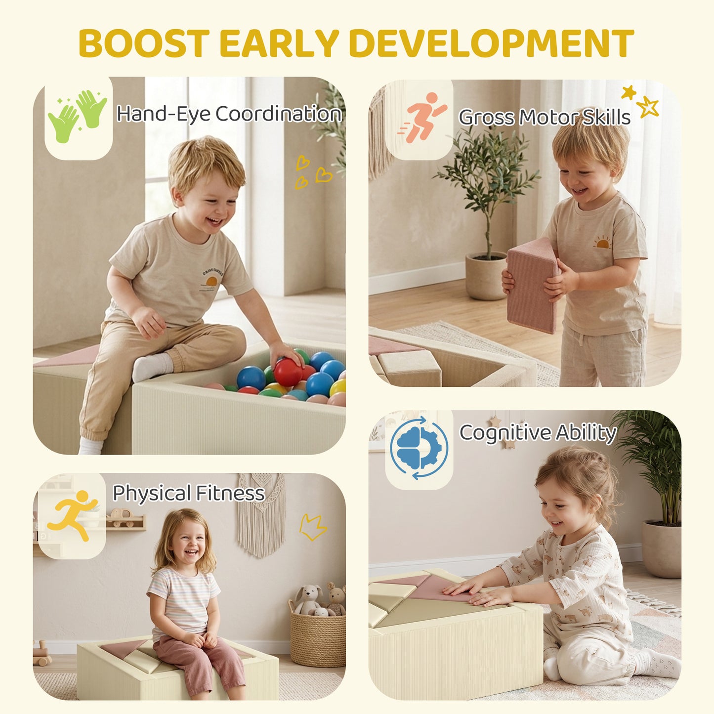 AIYAPLAY Soft Play 9 Piece Foam Climbing Blocks Soft Play Set with Tangram Play, Removable Cover for Kids Room, Ages 3-6 Years