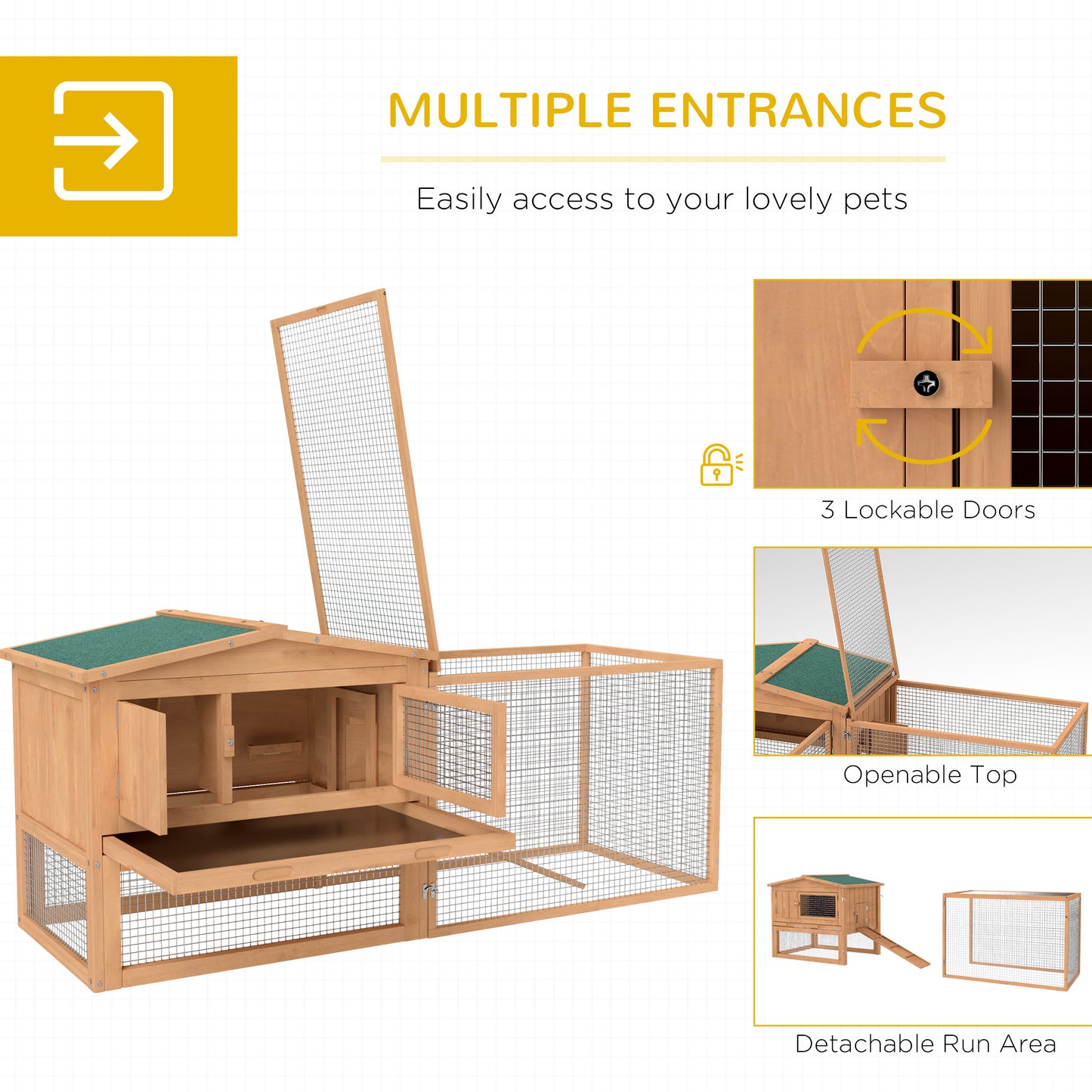 Pawhut Wooden Rabbit Hutch Guinea Pig hutch House 2 Tier with Rabbit Run for Outdoor Garden Backyard, Natural