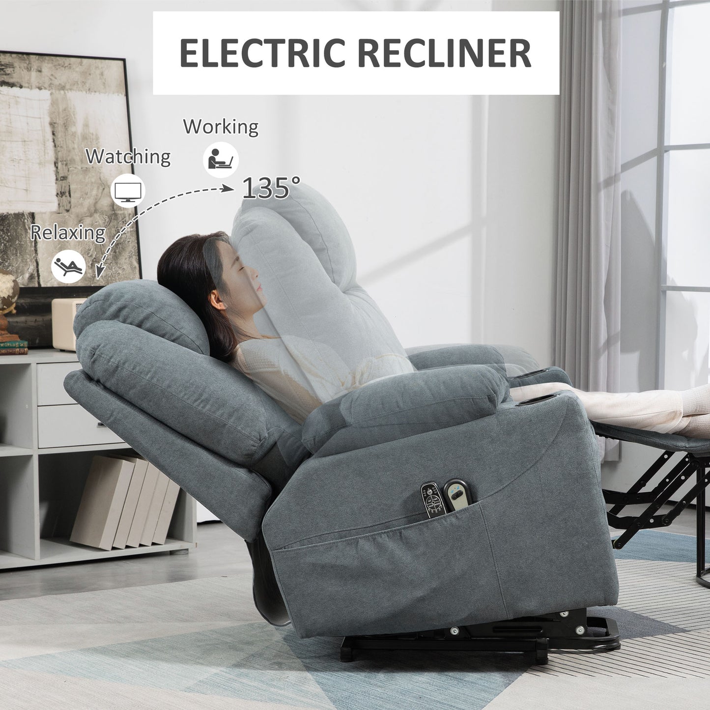 HOMCOM Power Lift Recliner Chair with Pocket Spring, Electric Lift Chair with Wide Backrest, Grey
