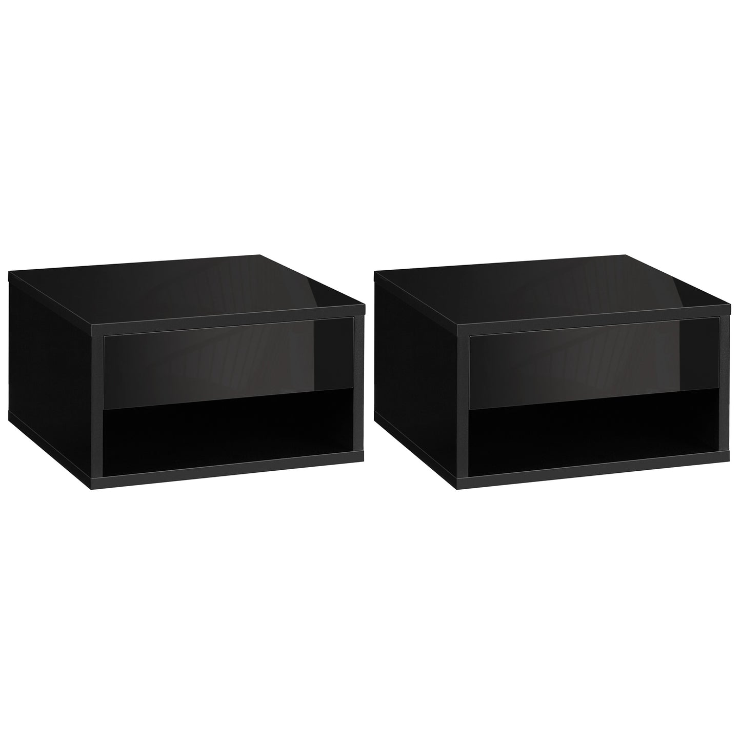 HOMCOM Floating Bedside Tables Set of 2, Wall Mounted Nightstand, High Gloss Black