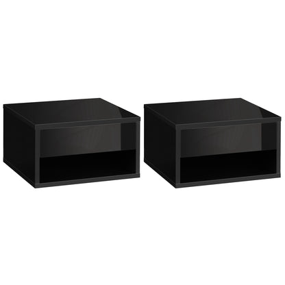 HOMCOM Floating Bedside Tables Set of 2, Wall Mounted Nightstand, High Gloss Black