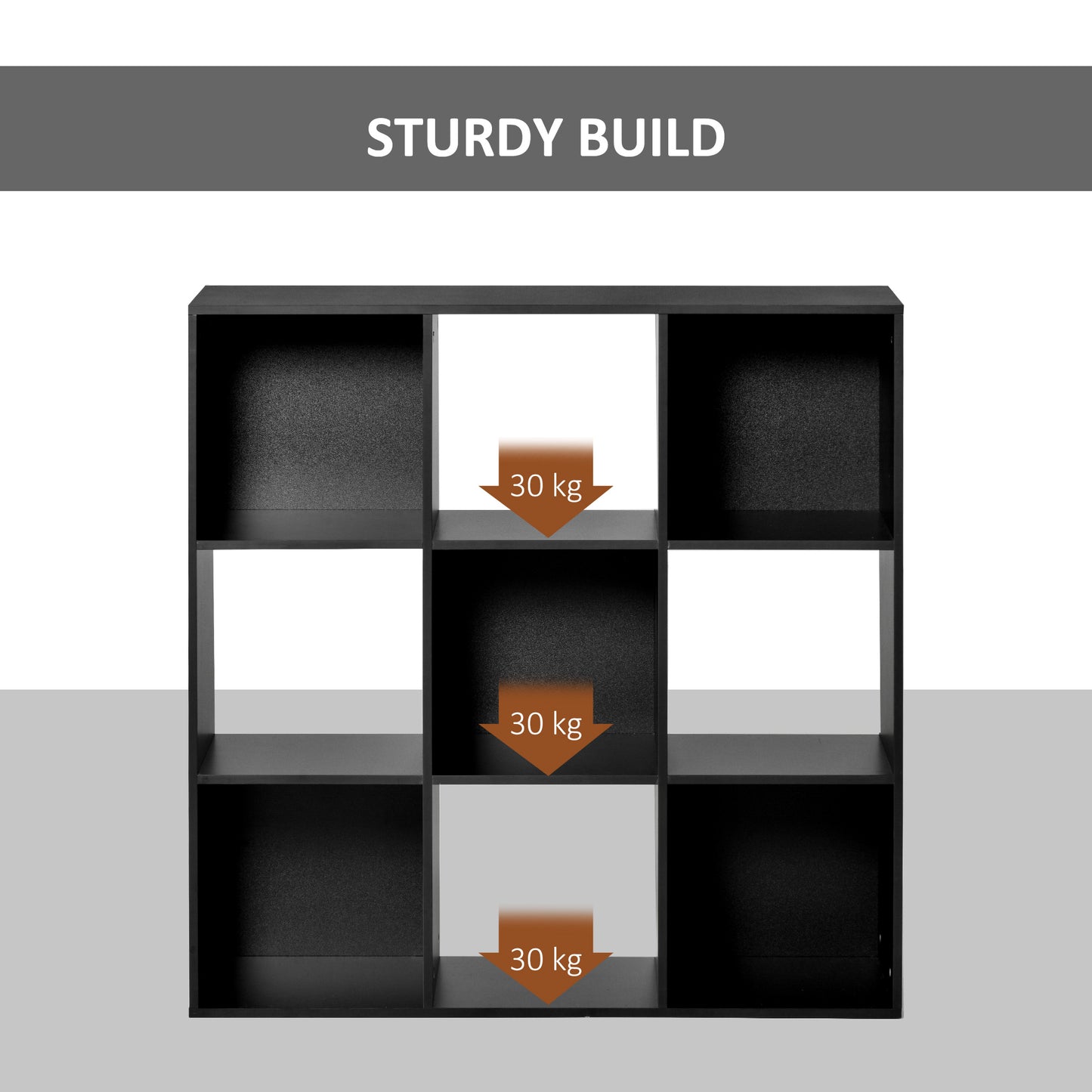 HOMCOM 3-tier 9 Cubes Storage Unit Particle Board Cupboard Bookcase Organiser Home Office Shelves, Black--ChewyGames-ChewyGames