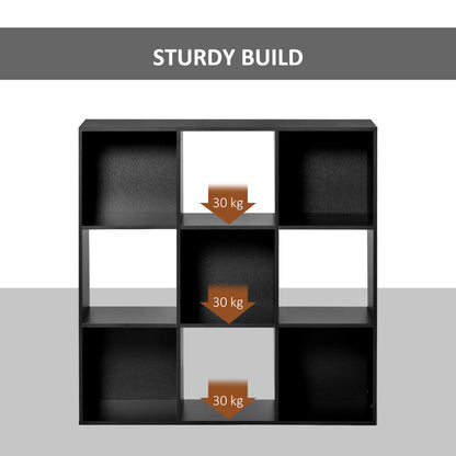 HOMCOM 3-tier 9 Cubes Storage Unit Particle Board Cupboard Bookcase Organiser Home Office Shelves, Black--ChewyGames-ChewyGames