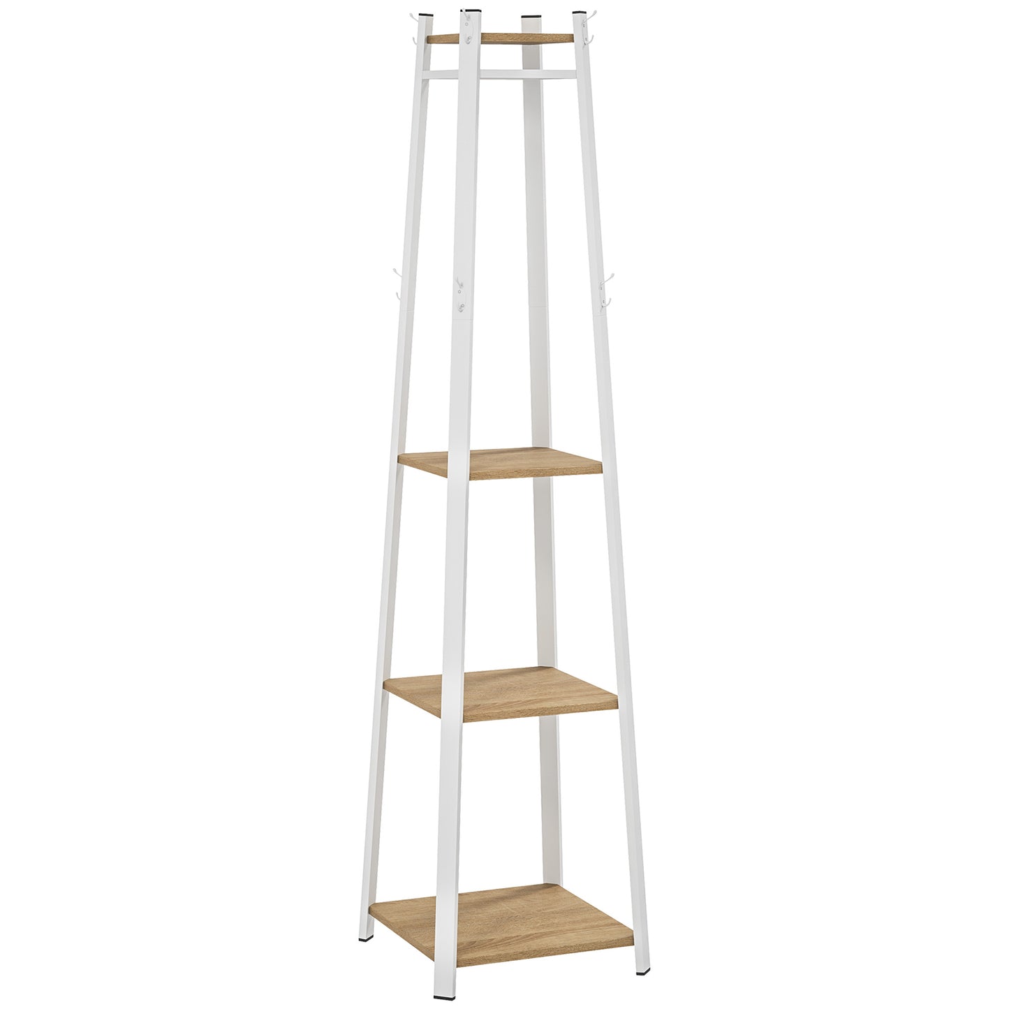 HOMCOM Compact Freestanding Coat Rack -  White/Oak