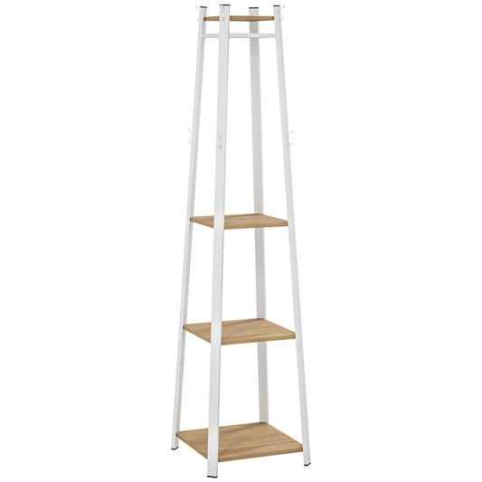 HOMCOM Compact Freestanding Coat Rack -  White/Oak