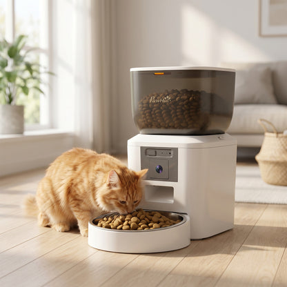 PawHut Automatic Cat Feeder with Camera, 2.4G WiFi, APP Control 4L Pet Feeder 1-10 Meals with 2-Way Audio, Dual Power Supply