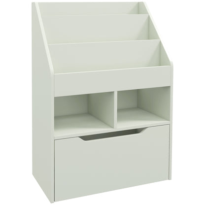 HOMCOM Kids Bookshelf, Toy Organiser, with Storage Drawer, Wheels - Green
