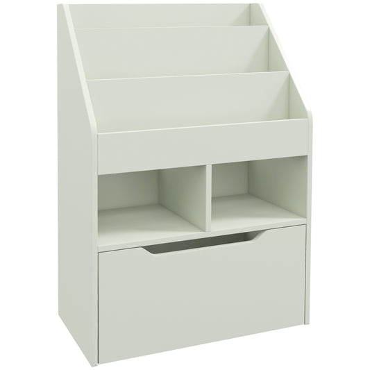 HOMCOM Kids Bookshelf, Toy Organiser, with Storage Drawer, Wheels - Green