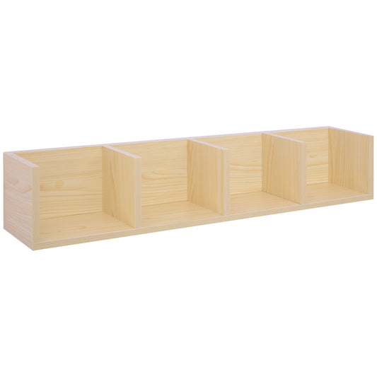 HOMCOM Wall Mount 84 CD / 56 DVD/Blu-ray/ Media Storage Rack 4 Cubes Wooden Shelf Organizer Unit Bookcase Display, Natural