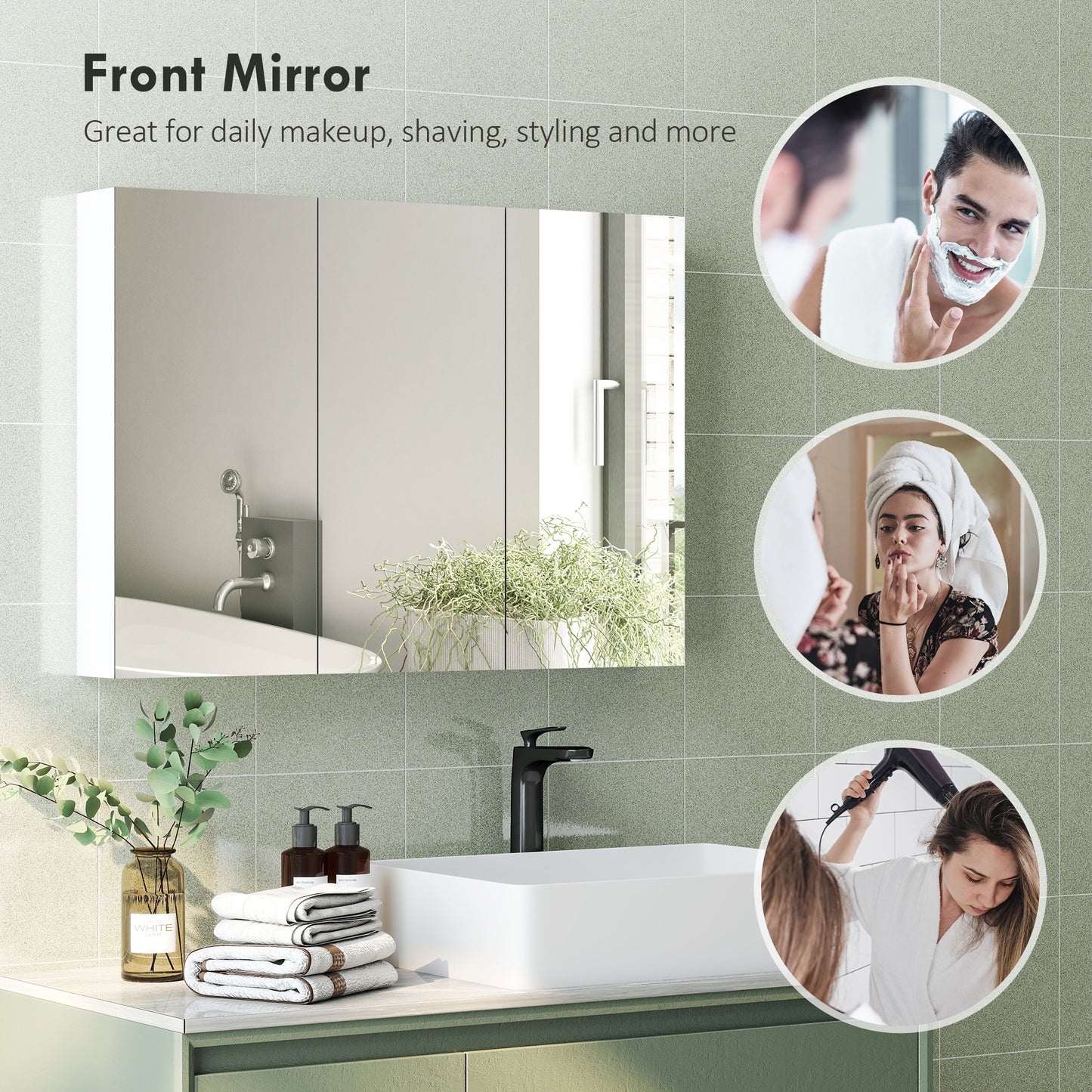 HOMCOM Three-Mirror Bathroom Storage Cabinet - White