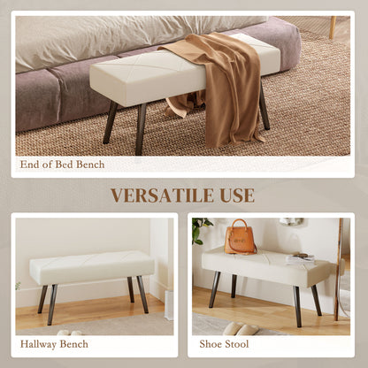 HOMCOM Upholstered Hallway Bench, End of Bed Bench with X-Shape Design and Steel Legs, Cream