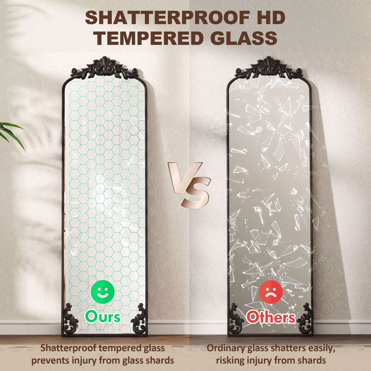 HOMCOM Floor Mirror, 50 x 160 cm Full Length Mirror with Baroque Metal Frame for Bedroom, Living Room, Dressing Room, Black
